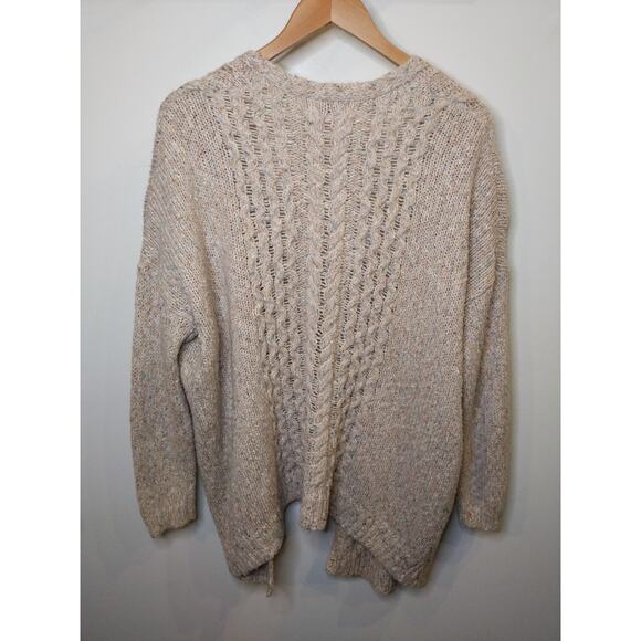 Urban Outfitters Womens XS Cable Knit Cardigan Open Front Oatmeal Beige Cotton - Picture 2 of 8